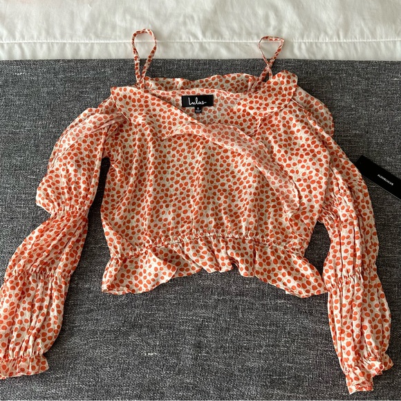 Orange crop blouse, Lulu’s, spaghetti strap with cutouts, size S, NWT - Picture 2 of 6